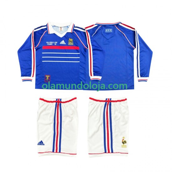 Camisola França Retro Criança Equipamento Primeiro 1998 Manga Comprida